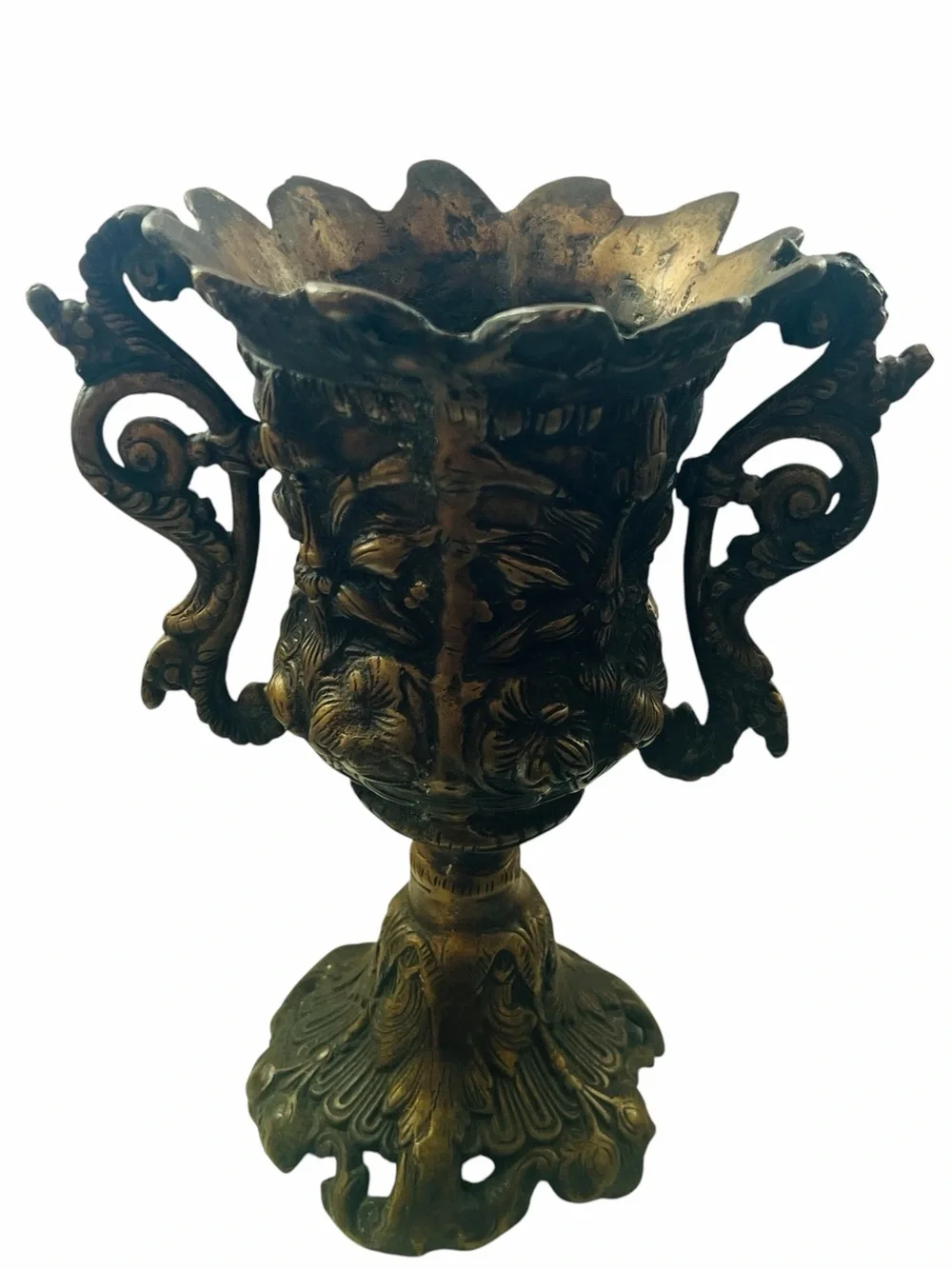 Antique Ornate Patina Double Handled Vase